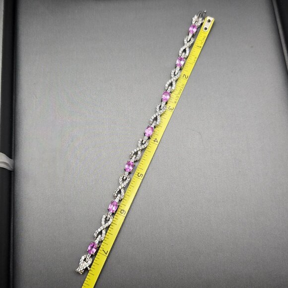 Sterling Silver Pink Tourmaline Quartz Infinity Tennis Bracelet 7.5" Signed SUN - Picture 14 of 15